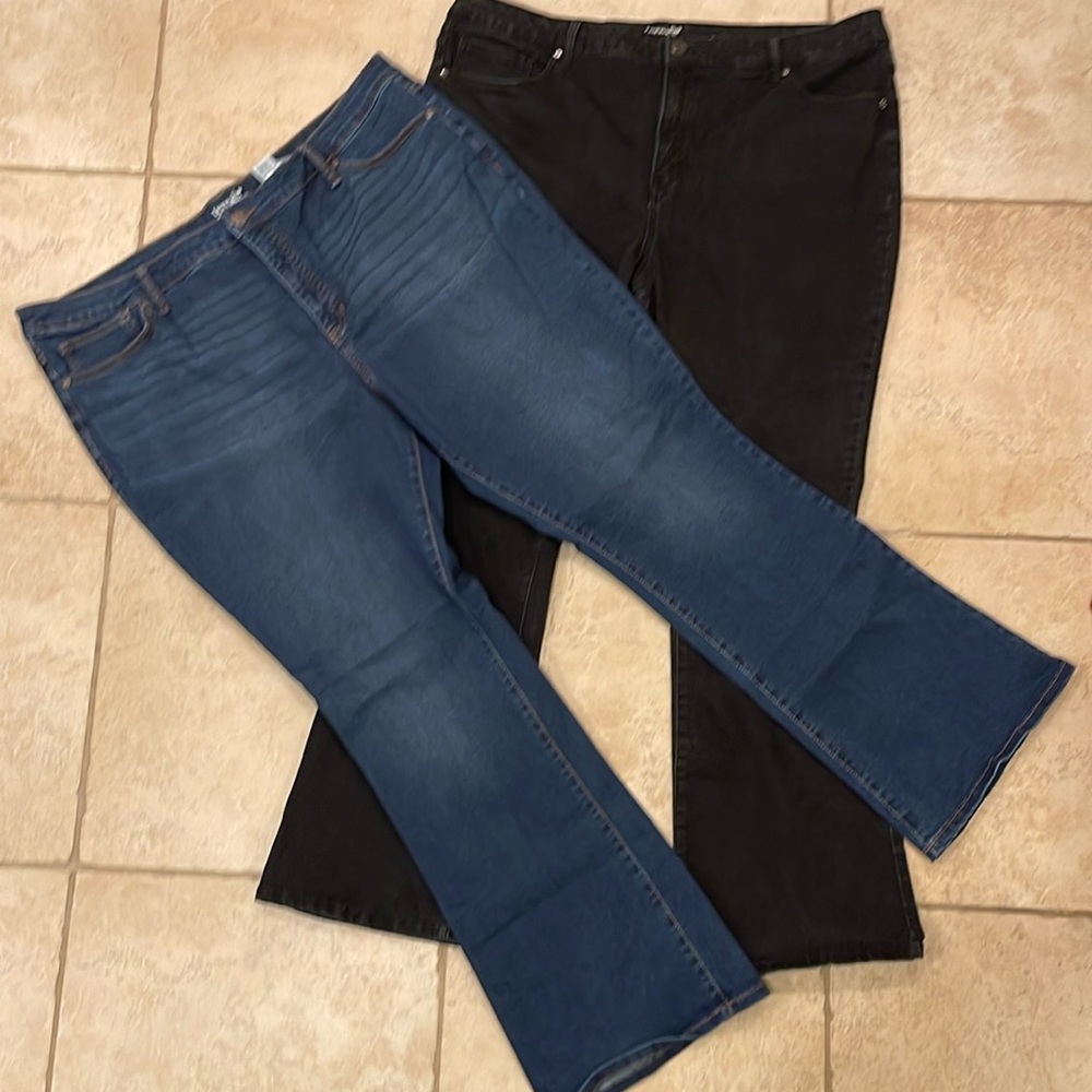 2 pairs Terra & Sky Boot Cut Jeans Plus Size 20W - Black and Blue